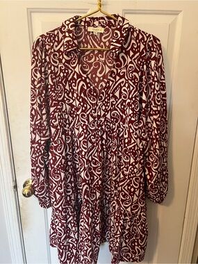 Umgee Maroon and White Abstract Print Dress